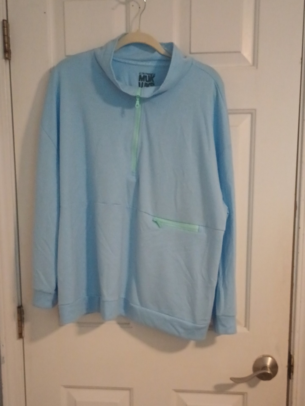 Muk Luks Pale Blue Pullover with Mint Trim